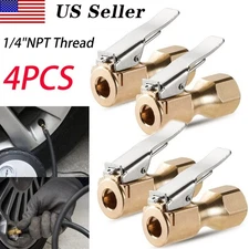 4 x Air Chuck Heavy Duty Open Flow Lock On Tire Chuck W/ Clip for Inflator Gauge