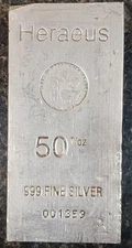 50oz Heraeus .999 Silver Bar
