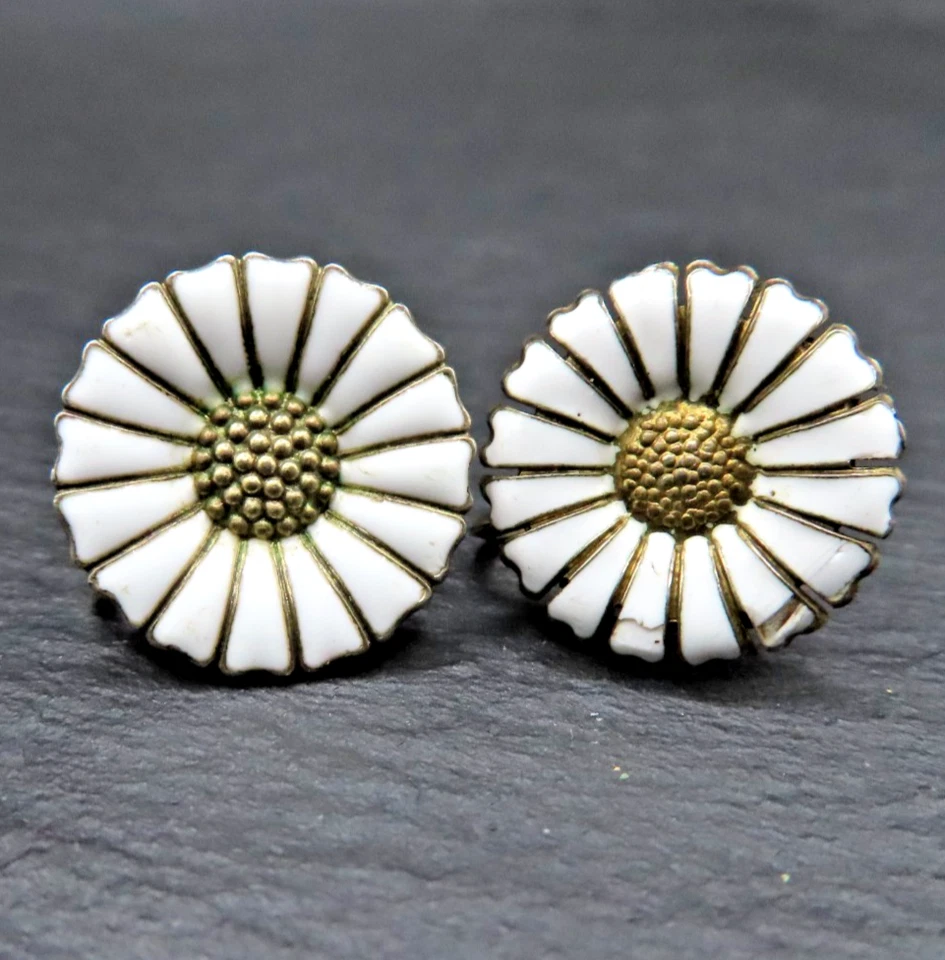 Schraub Ohrringe 830 Silber Daisy Silver Anton Michelsen Emaille Denmark Design - Bild 3 von 4