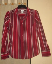S Small top button up vintage East 5th collar red maroon black white
