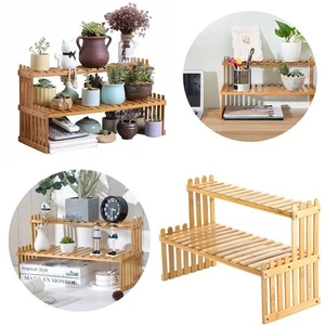 Wooden Two Tier Plant Stand Shelf