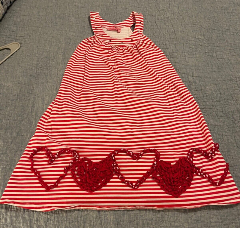 Girls 12/14 Valentine's Day Dress Hearts Red White Striped Havengirl
