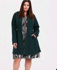 Torrid 4 (4x) Wool Blend  Herringbone Textured Fit & Flare Green Gables Coat 