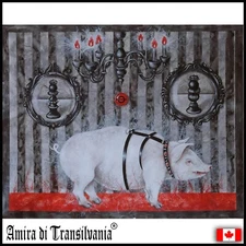 painting contemporary art modern animal pig fetish chess figurative fantasy aceo