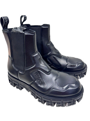 VERSACE Men Calf Boots BOOTIES VITELLO+LAVORAZIONE Size 10US 43EU Leather Black