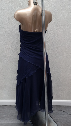 Monsoon Silk Midi Dress Size 10 Navy Strapless Bustier Party Flare Asymmetric - Bild 3 von 5