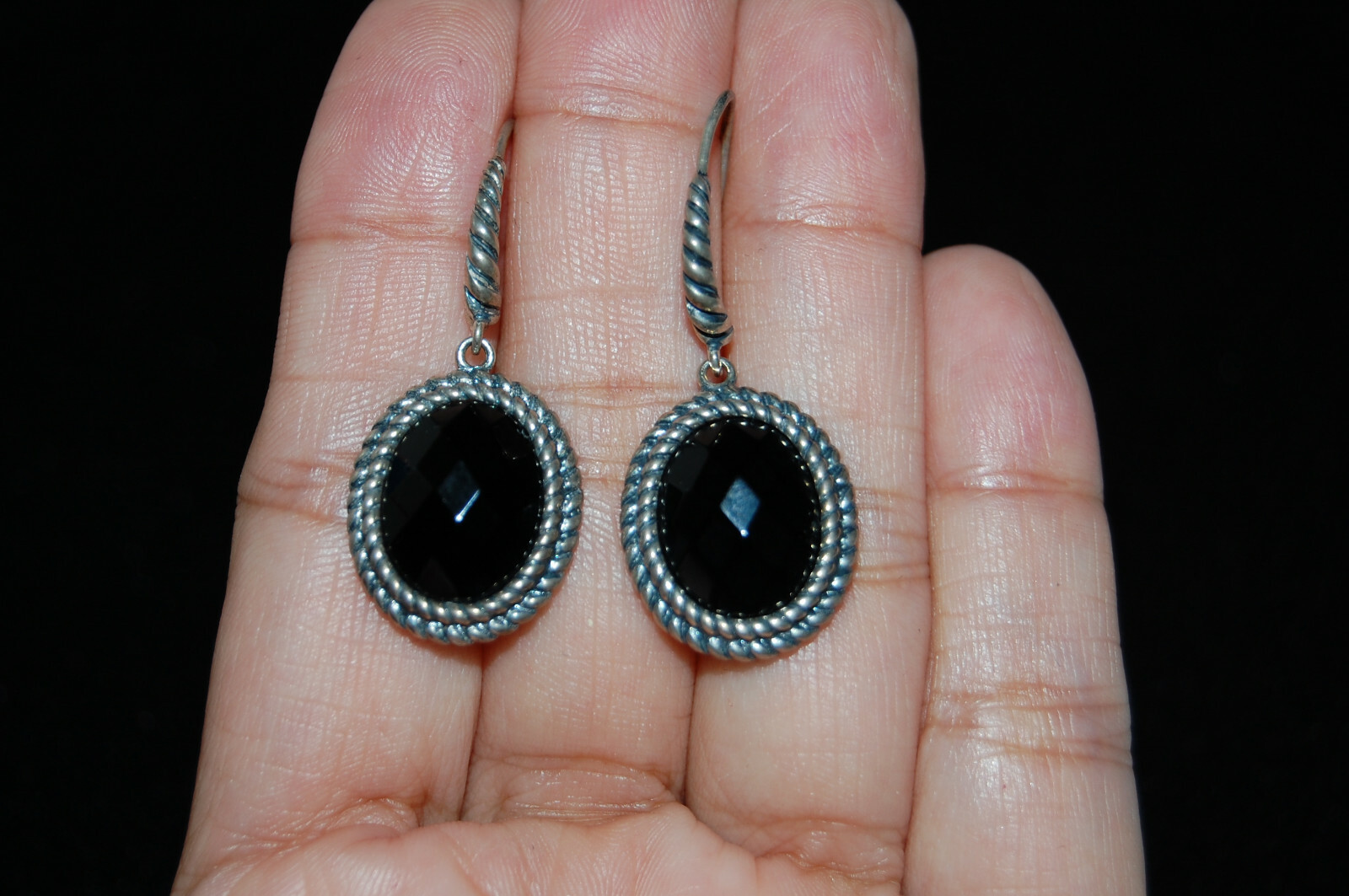 Solid Sterling Silver 925 Studs Earrings Black On… - image 6