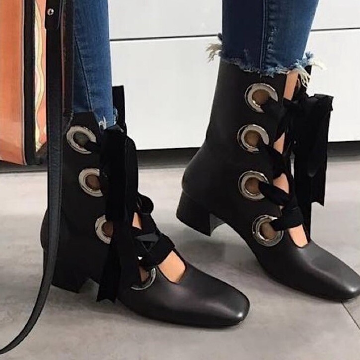 Miista Erika Boot With Washers and Velvet Laces in Black