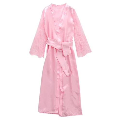 Damen Satin Lang Nachthemd Seide Spitze Dessous Nachthemd Nachtwäsche Sexy Morgenmantel - Bild 21 von 30