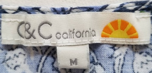 C&C California Blouse Womens Medium Blue White Floral Short Sleeve Tie Front Top - Picture 4 of 13
