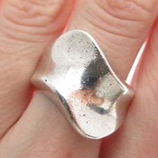 925 Sterling Silver Vintage ATI Mexico Modernist Wavy Oxidized Ring Size 8