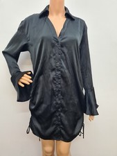  PRETTYLITTLETHING Double Ruching Flare Sleeve Satin Shirt Dress size 8