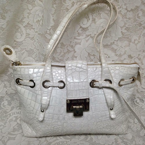Jimmy Choo White Crocodile Leather Hand Bag 12in x 9in x 6in - Afbeelding 1 van 10