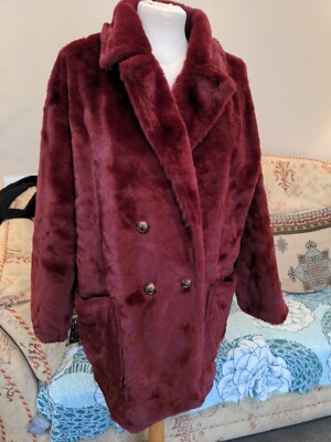 Boohoo Beautiful Soft Raspberry Faux Fur Coat Size 10