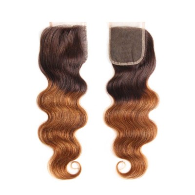 Ombre 4/30 Body Wave Swiss Closure Remy Human Hair 4x4 Free Part 
