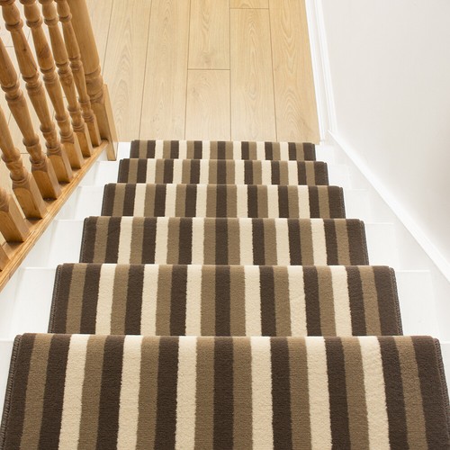 Alfombra de escalera larga a rayas lavable moderna ancha - Imagen 7 de 20