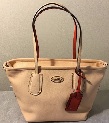 NWT Coach Colorblock Leather Taxi Zip Tote 24 Apricot Coral F34347