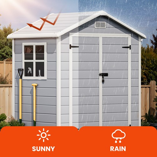 Resin Tools Shed for Backyard 6x4.4ft All-Weather Outdoor Storage House w/ Floor - Picture 6 of 11