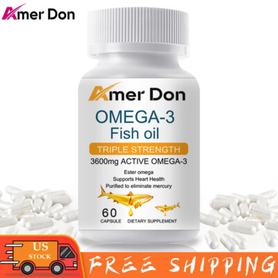 3600mg Omega 3 Fish Oil Capsules 3x Strength EPA & DHA, Highest Potency 60Pills