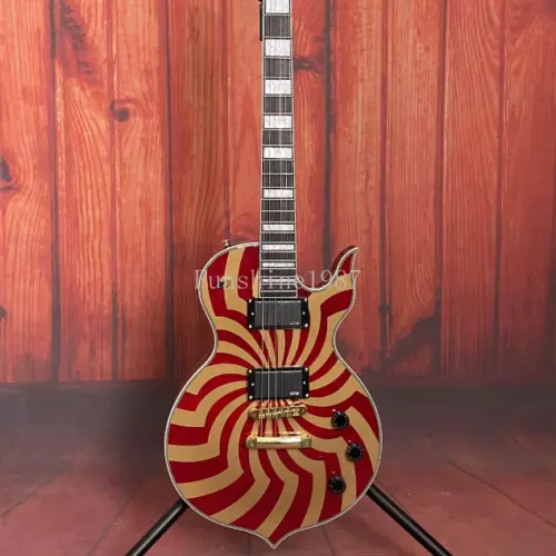 Top Quality Solid Body Electric Guitar Gold Windmill Red Color Ebony Fretboard