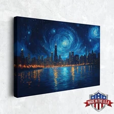 City of Swirls Chicago Cityscape Wall Art, Canvas Print Poster for Home Decor