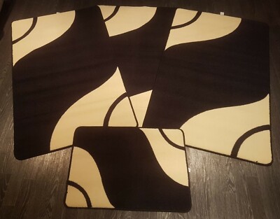 RÖMISCHE WASCHBARE ZIGEUNERMATTEN 4-TEILIGES SET NEU BEDRUCKT WELLEN DESIGN SCHWARZ