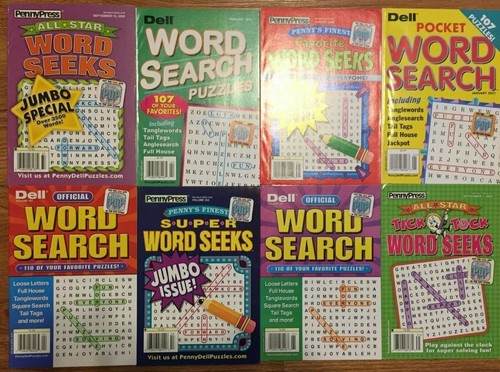 Lot of 8 dell penny press word search puzzle books all star favorite 