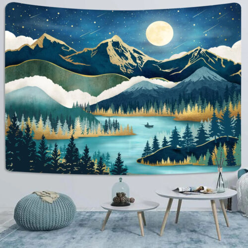 Wall Hanging Forest Tree Art Tapestry Sunset Nature Landscape Home Decor - Picture 1 of 34