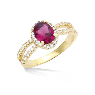 Dolly-Schmuck Ring T52 mit 62 Rubin und Diamant Cz Mikrobesetzt 18K vergoldet