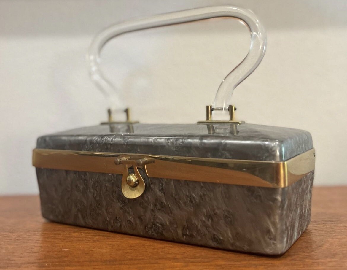 vintage box purse Handbag  in gunmetal gray lucite - image 2