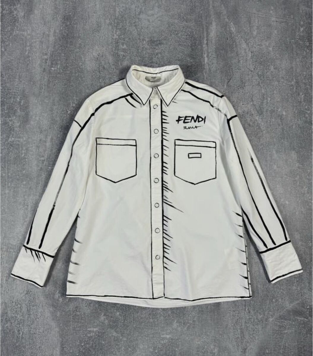 Men Fendi Roma Joshua Vides Button Up White Shirt 40 M Men Fendi Roma Joshua Vides Button Up White Shirt 40 M