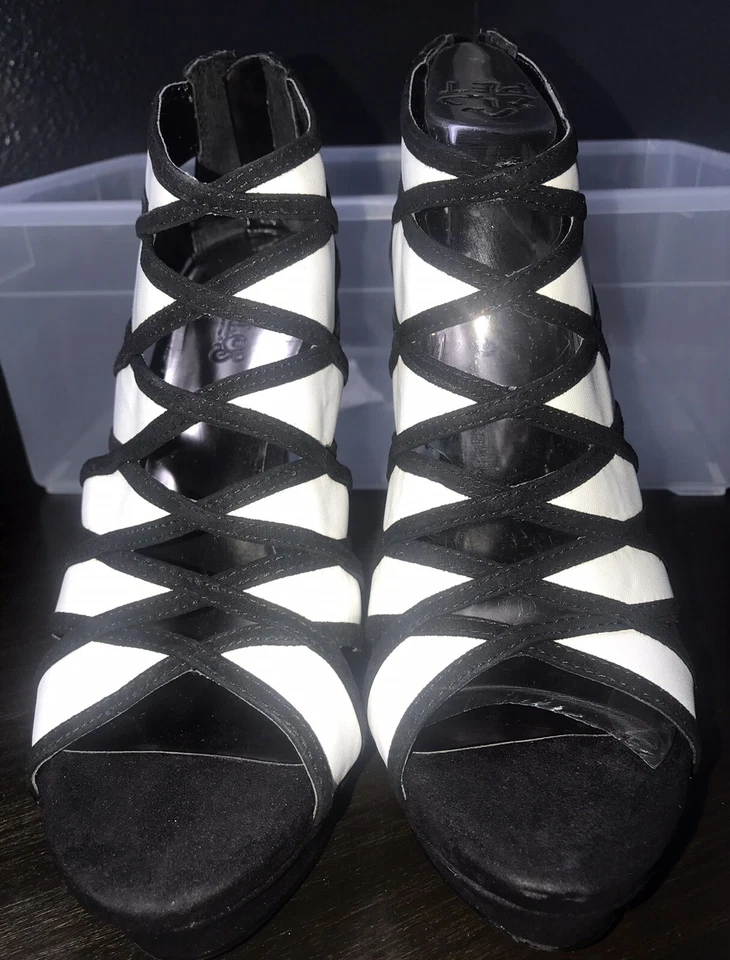 Talla 7 - Zapatos de plataforma para mujer Carlos Santana tacón negro/blanco nuevos Foto 2 de 4