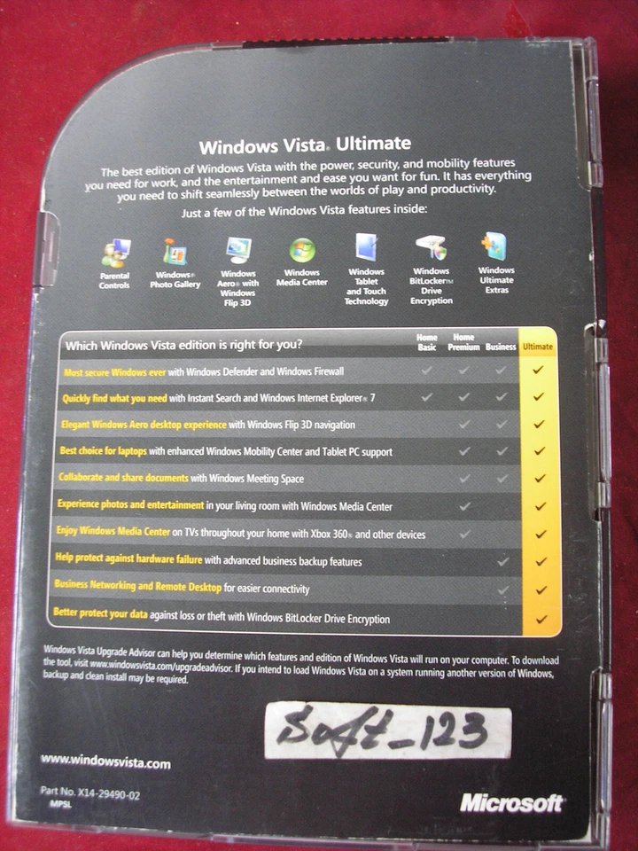 Microsoft Windows Vista Ultimate Full w/SP1 32 Bit & 64 Bit DVD =NEW SEALED BOX= - Image 3 of 4