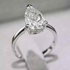 2Ct Pear-Cut Lab Created Solitaire Engagement Ring 14K White Gold Finish