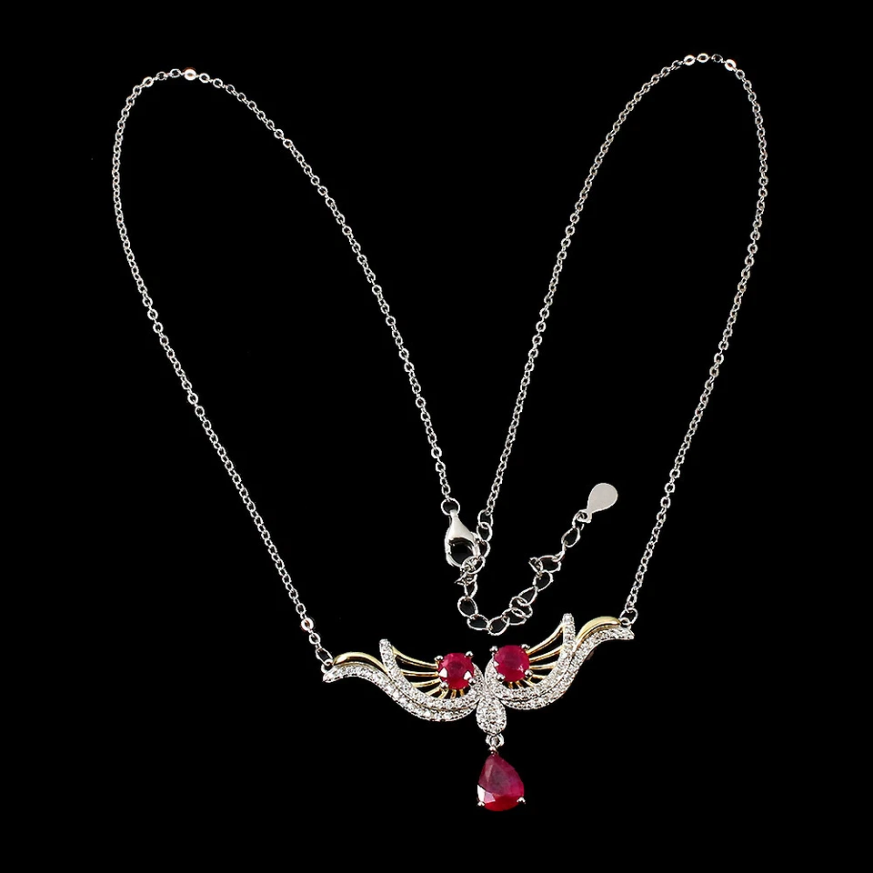 Collana In Argento Sterling 925 Con Gemma Di Rubino 8x6mm Gioielli 20.5 In - Immagine 3 di 4