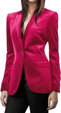 Women 1 Button Fitted Velvet Blazer Jacket Business Suit Jacket Work Office -CHT