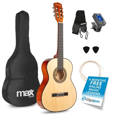 MAXMUSIC SoloArt Junior 3/4 Beginner Acoustic Guitar Kit for Kids - Natural