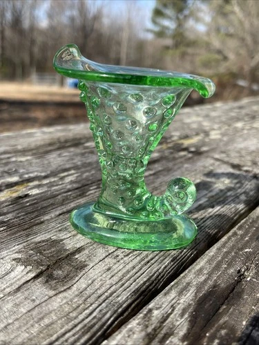 Vintage Fenton Clear Green Glass Slipper / Boot  Shoe 3"x4.75"