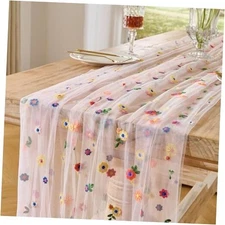  6pcs Daisy Fall Table Runner Embroidery Gauze 10FT Florals 10ft x 6pack Pink