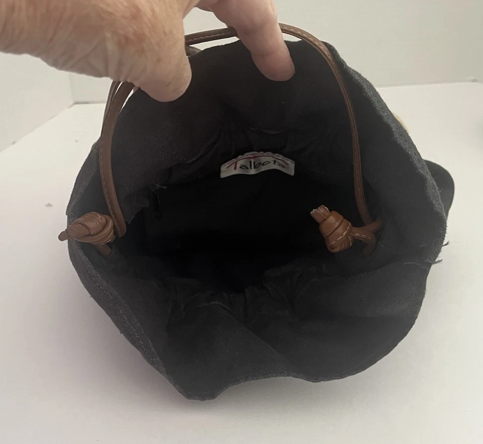 Talbots Women’s Black Linen Drawstring Bucket Bag Purse EUC SALE! - Image 3 of 4