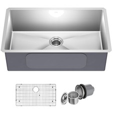 Elegant 32" Stainless Steel Kitchen Sink - 16 Gauge  Complete Installation Kit