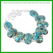 925 Silver Copper Chrysocolla Stone Wedding Gift Bezel Chain Necklace Jewelry