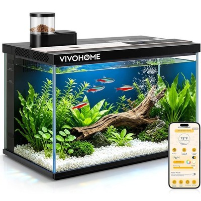 5 Gallon Smart Fish Tank APP Control Aquarium Starter Kit Auto Feeder RGB Light