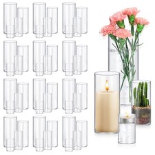 48 Pack Glass Cylinder Vases 4,6,8,10 Inch Tall Clear Flower Vase Hurricane F...