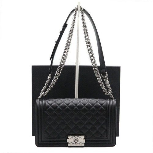 CHANEL Boy Medium Flap Silver Chain Shoulder Bag A67086 152889376