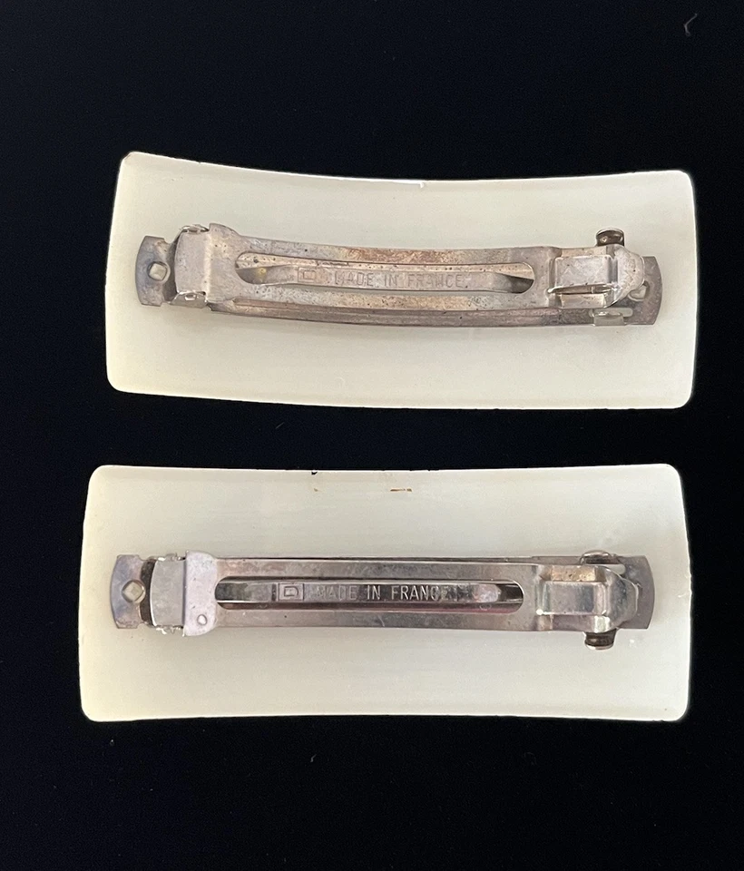 Juego de 2 pinzas de pelo vintage blanco roto hechas en Francia a juego Foto 2 de 4