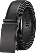 Men's Leather Belt Automatic Ratchet Buckle Slide Belt for Dress Casual Trim to