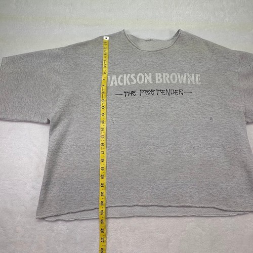 Vintage Jackson Browne Pretender Cropped Oversized Raw Hem Sweatshirt Gray L - Picture 9 of 11