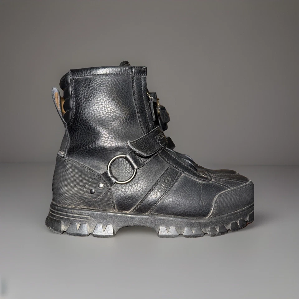 Ralph Lauren Polo Conquest Hi II Botas de Cuero Negras con Cremallera (Talla 10.5) Foto 2 de 4