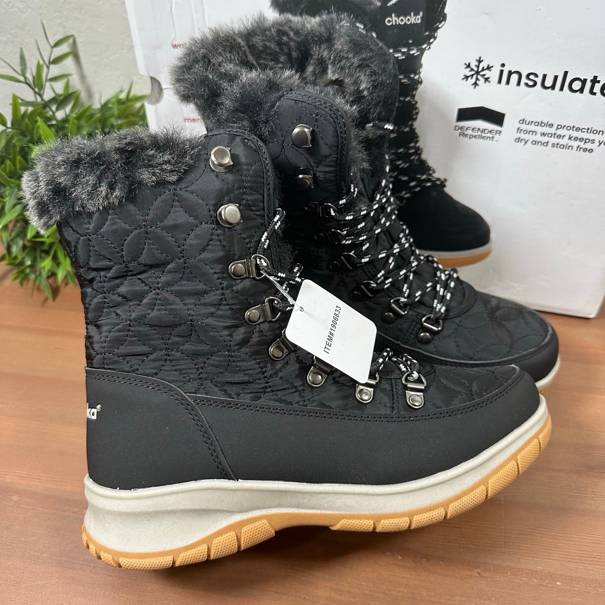 Chooka Belltown Mid Faux Fur Winter Boots Women\'s Black Round Toe Comfort‎ - 9 Chooka Women main image 2